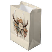 Westerne Boho Bull Skull Floral-ontkoppeling Medium Cadeauzakje (Voorkant Gekanteld)