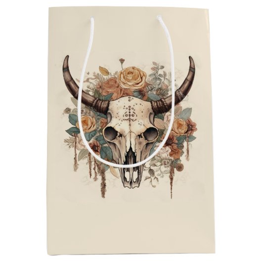 Westerne Boho Bull Skull Floral-ontkoppeling Medium Cadeauzakje (Voorkant)