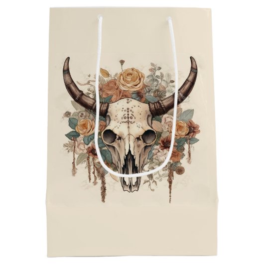 Westerne Boho Bull Skull Floral-ontkoppeling Medium Cadeauzakje (Achterkant)