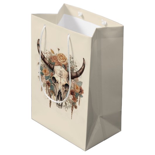 Westerne Boho Bull Skull Floral-ontkoppeling Medium Cadeauzakje (Achterkant Gekanteld)