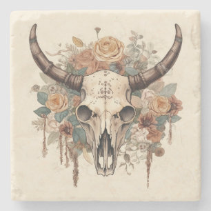 Westerne Boho Bull Skull Floral Stenen Onderzetter