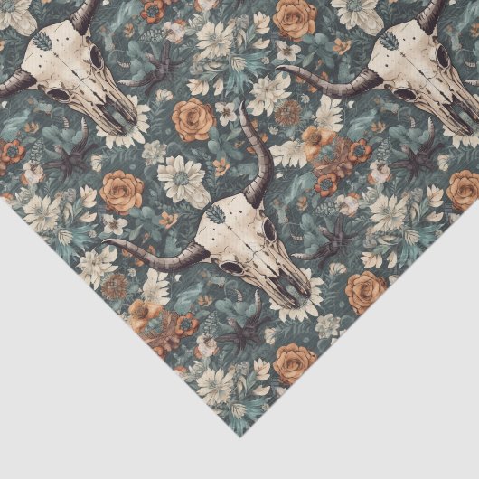 Westerne Boho Bull Skull Floral Tissuepapier (Detail)