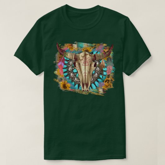 Westerne boho Bull Skull met Gemstone Turquoise Su T-shirt (Design voorkant)