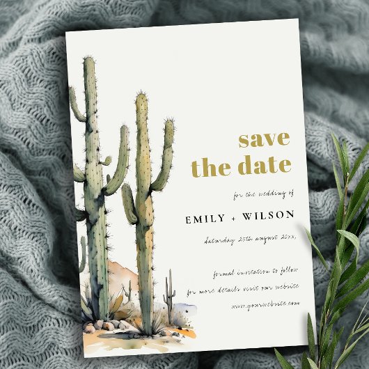 Westerne Boho Cacti woestijn Waterverf Landschap Save The Date