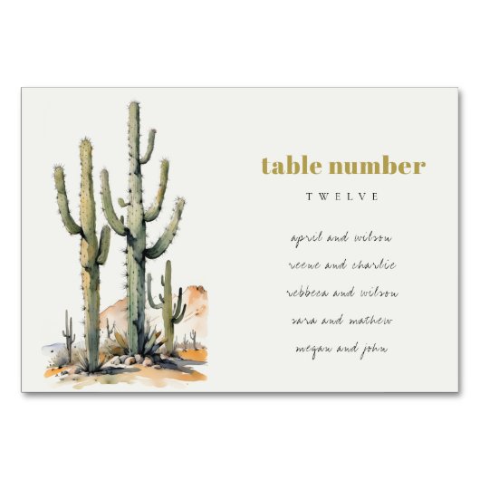 Westerne Boho Cactus Desert Bruiloft Zitkaarten Kaart (Voorkant)