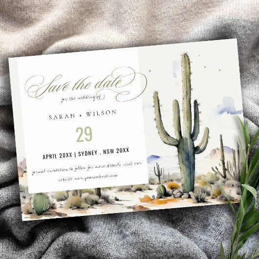 Westerne Boho Cactus woestijn Waterverf Landschap Save The Date