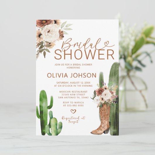 Westerne Boho Cowgirl Boots Floral Vrijgezellenfee Kaart (Staand voorkant)