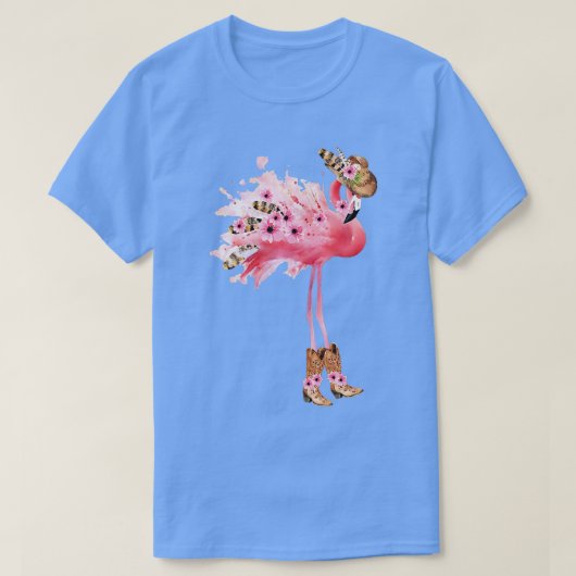 Westerne Boho Cowgirl Flamingo Print VNeck T-shirt (Design voorkant)