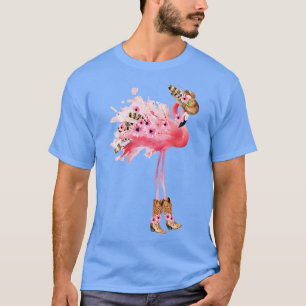 Westerne Boho Cowgirl Flamingo Print VNeck T-shirt