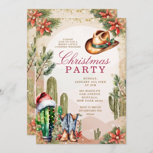 Westerne Boho Desert Cactus Cowboy Kerstfeest Kaart (Voorkant / Achterkant)