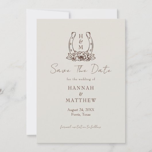 Westerne Boho Hoefijzer bruiloft Save the Date (Voorkant)