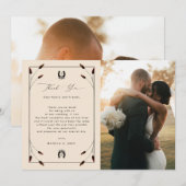 Westerne Boho Hoefijzer Monogram 2 Fotobruiloft Bedankkaart (Voorkant / Achterkant)