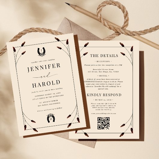 Westerne Boho Hoefijzer Monogram Alles in één brui Kaart