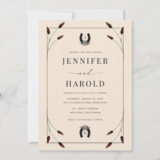 Westerne Boho Hoefijzer Monogram Alles in één brui Kaart (Voorkant)