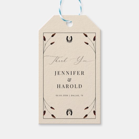 Westerne Boho Hoefijzer Monogram Ranch Boerderij b Cadeaulabel (Voorkant)