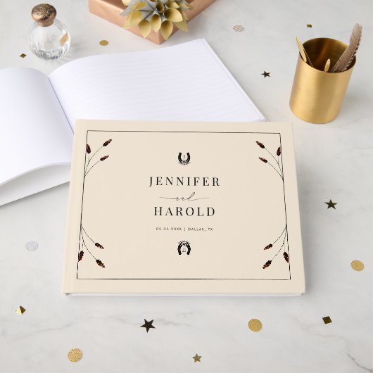 Westerne Boho Hoefijzer Monogram Ranch Boerderij b Gastenboek (Voorkant open)