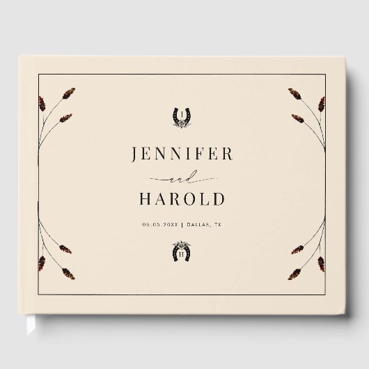 Westerne Boho Hoefijzer Monogram Ranch Boerderij b Gastenboek (Voorkant)