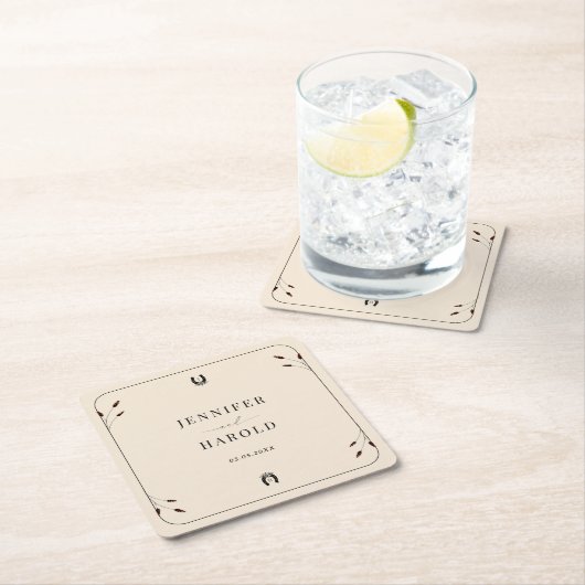 Westerne Boho Hoefijzer Monogram Rustiek Huwelijk Kartonnen Onderzetters (Insitu)