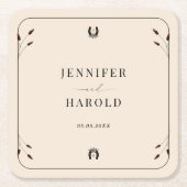 Westerne Boho Hoefijzer Monogram Rustiek Huwelijk Kartonnen Onderzetters (Voorkant)