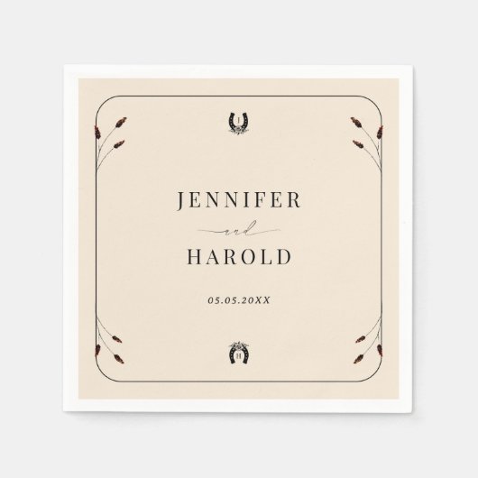 Westerne Boho Hoefijzer Monogram Rustiek Huwelijk Servet (Voorkant)