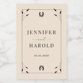 Westerne Boho Hoefijzer Monogram Rustiek Huwelijk Wijn Etiket (Enkel label)