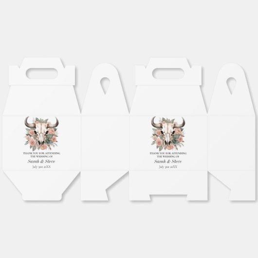 Westerne Boho Koe Floral Skull Sage Wedding Bedankdoosjes (Ongevouwen)