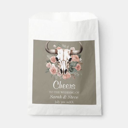 Westerne Boho Koe Floral Skull Sage Wedding Bedankzakje (Voorkant)