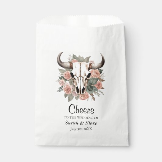 Westerne Boho Koe Floral Skull Sage Wedding Bedankzakje (Voorkant)