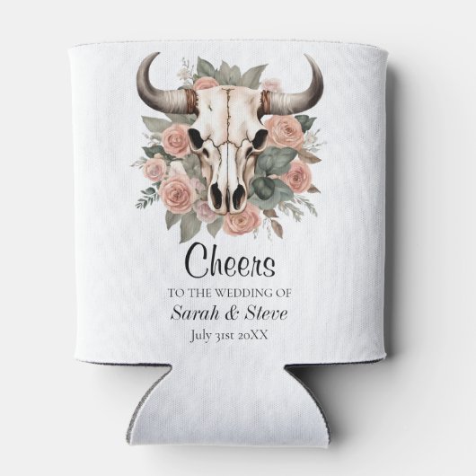 Westerne Boho Koe Floral Skull Sage Wedding Blikjeskoeler (Achterkant)