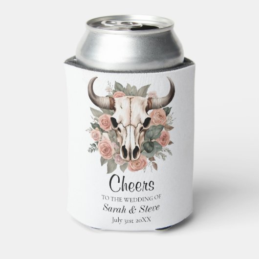 Westerne Boho Koe Floral Skull Sage Wedding Blikjeskoeler (Blikje Achterkant)