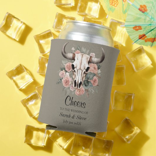 Westerne Boho Koe Floral Skull Sage Wedding Blikjeskoeler (Insitu Zomer)