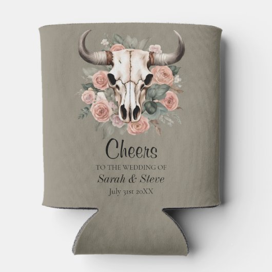 Westerne Boho Koe Floral Skull Sage Wedding Blikjeskoeler (Achterkant)