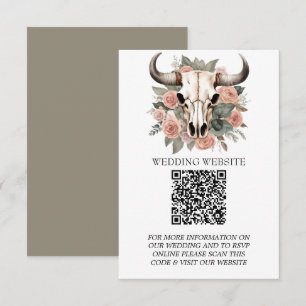 Westerne Boho Koe Floral Skull Sage Wedding Informatiekaartje