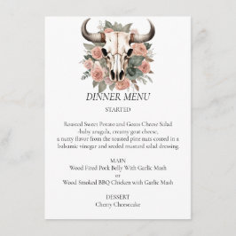 Westerne Boho Koe Floral Skull Sage Wedding Menu