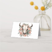 Westerne Boho Koe Floral Skull Sage Wedding Plaatskaartje (Achterkant)