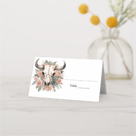 Westerne Boho Koe Floral Skull Sage Wedding Plaatskaartje
