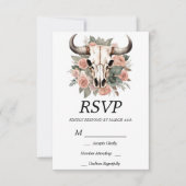 Westerne Boho Koe Floral Skull Sage Wedding RSVP Kaartje (Voorkant)