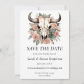 Westerne Boho Koe Floral Skull Sage Wedding Save The Date (Voorkant)