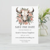 Westerne Boho Koe Floral Skull Sage Wedding Save The Date (Staand voorkant)