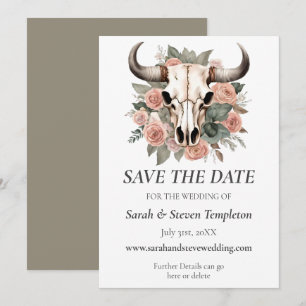 Westerne Boho Koe Floral Skull Sage Wedding Save The Date
