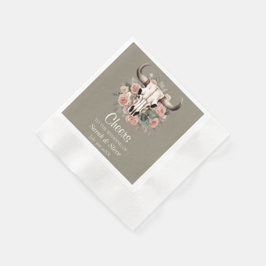 Westerne Boho Koe Floral Skull Sage Wedding Servet (Hoek)