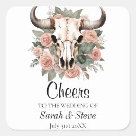 Westerne Boho Koe Floral Skull Sage Wedding Vierkante Sticker