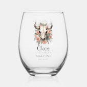 Westerne Boho Koe Floral Skull Sage Wedding Wijnglas Zonder Voet (Achterkant)