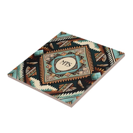 Westerne Boho Pattern Monogram Initialen Tegeltje (Zijkant)