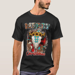Westerne Boho Pset Leopard Koe Bull Skull Merry Ch T-shirt