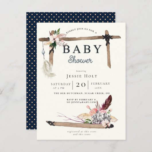 Westerne Boho Style Baby shower Uitnodiging (Voorkant / Achterkant)