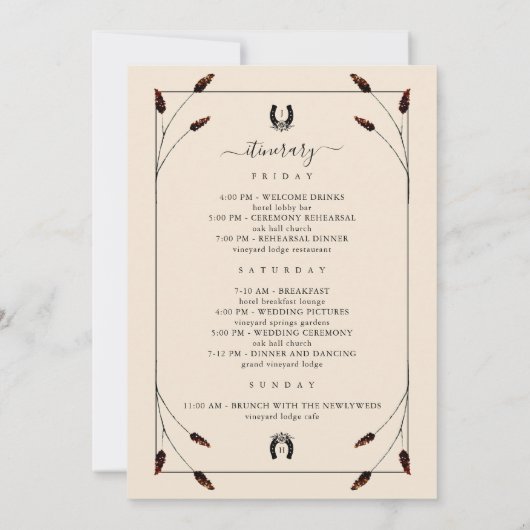 Westerne Boho Wedding Welkom Kaart met reisschema (Achterkant)