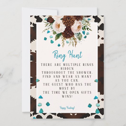Westerne Boho Wildflowers Turquoise Ring Hunt Game Kaart (Achterkant)
