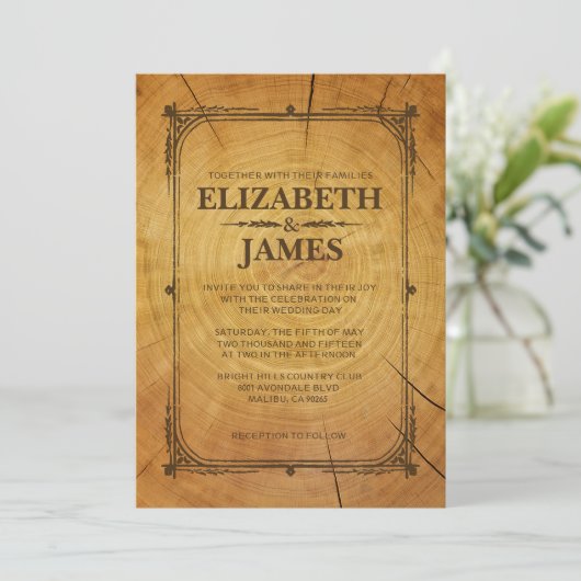 Westerne Boom Ring Wedding Invitations Kaart (Staand voorkant)