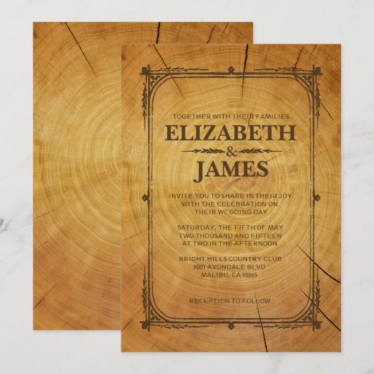 Westerne Boom Ring Wedding Invitations Kaart (Voorkant / Achterkant)